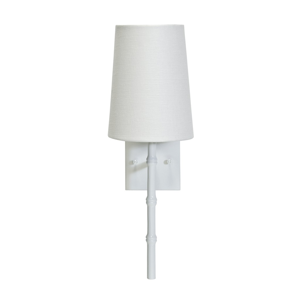 White Sconce Bamboo Detail White Linen Shade Sconce/Wall Lights